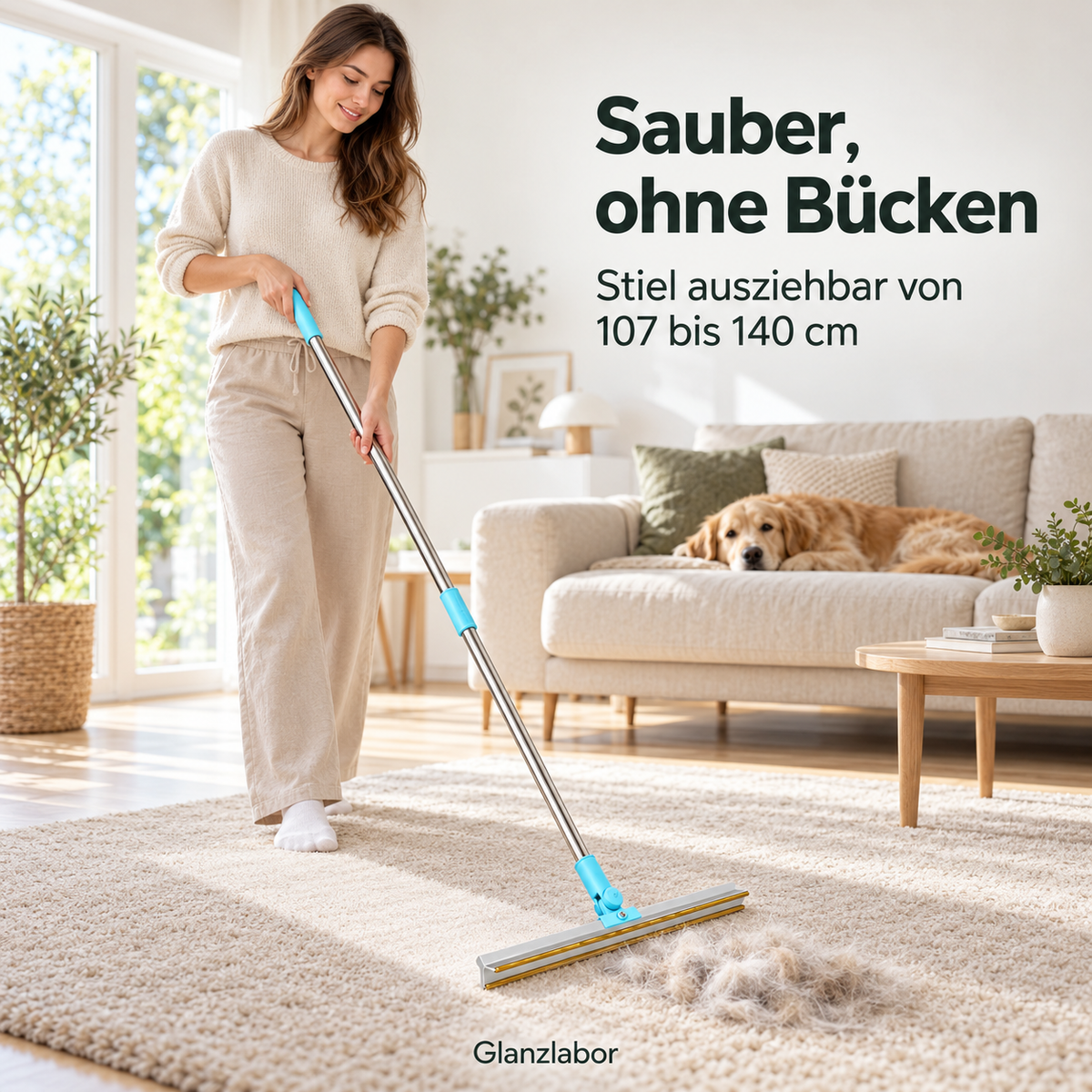 Fellfrei Rake Set – Tierhaar-Schaber mit Teleskop-Teppichrake