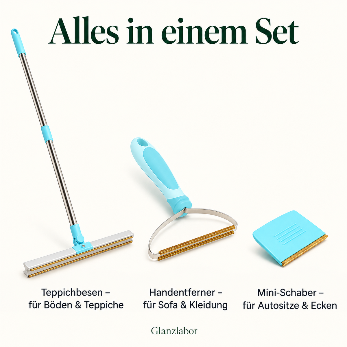 Fellfrei Rake Set – Tierhaar-Schaber mit Teleskop-Teppichrake
