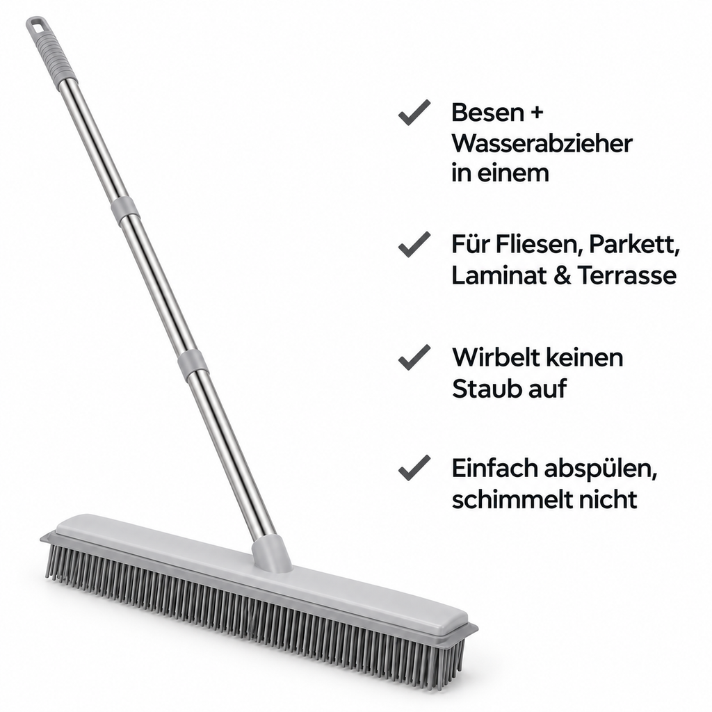Fellfrei Besen – Gummibesen mit Abzieher für Teppich & Böden