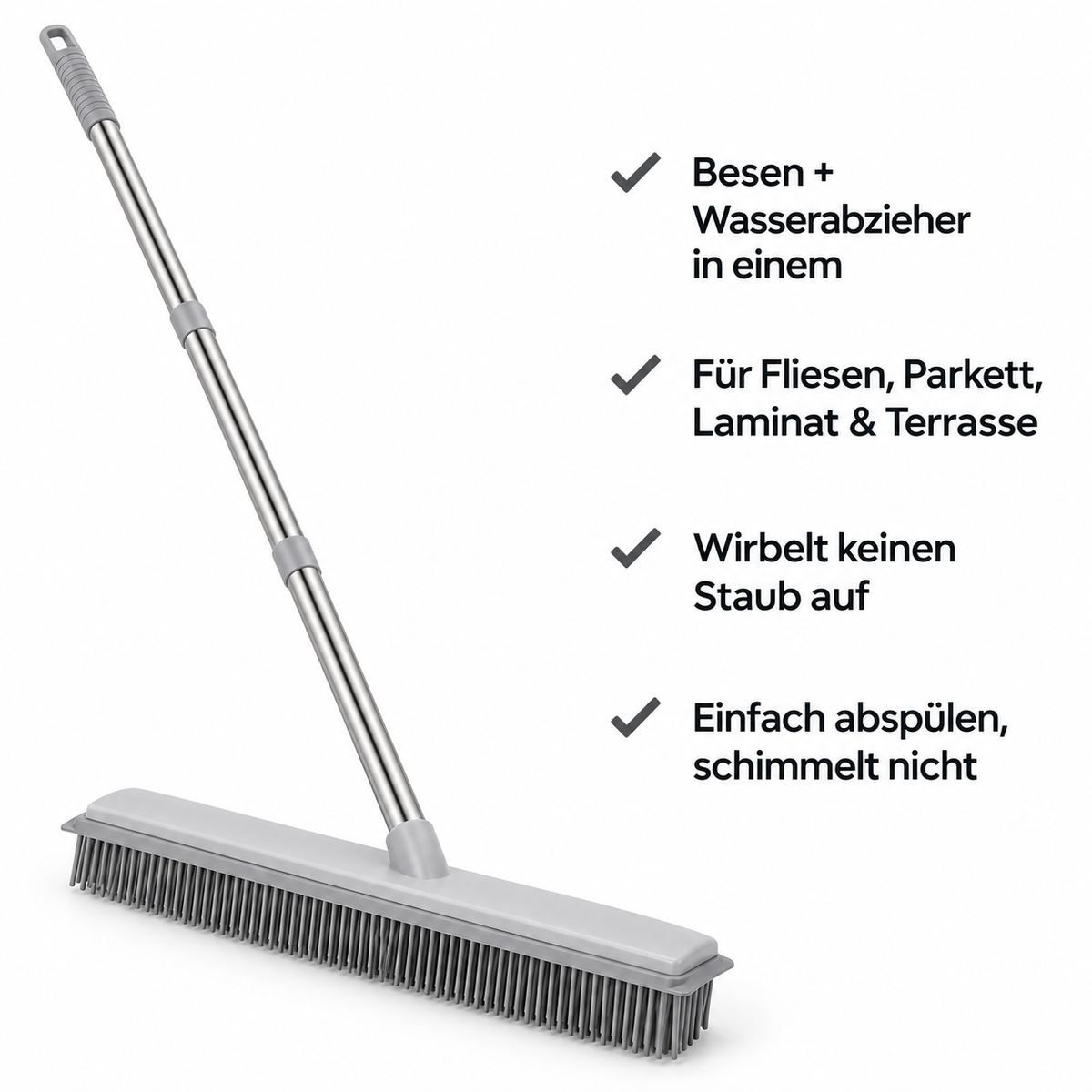 Fellfrei Besen – Gummibesen mit Abzieher für Teppich & Böden