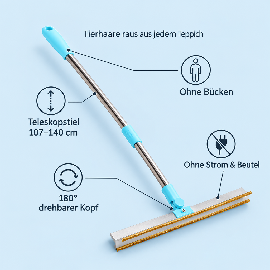 Fellfrei Rake Set – Tierhaar-Schaber mit Teleskop-Teppichrake