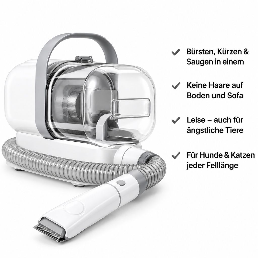 Fellfrei Vac 5-in-1 – Tierpflege-Sauger: bürsten, kürzen & absaugen
