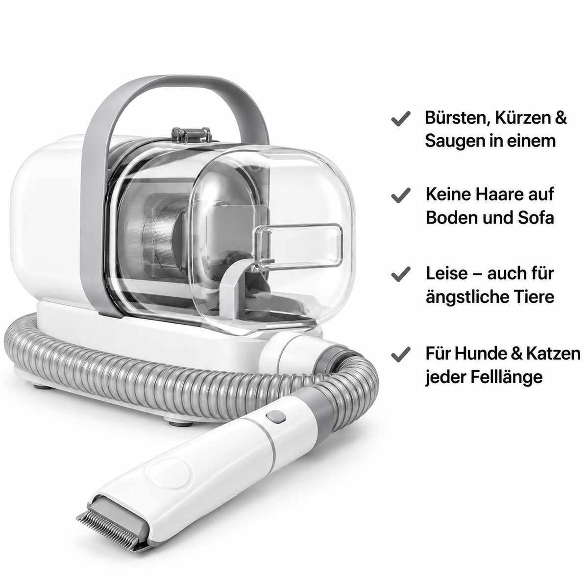Fellfrei Vac 5-in-1 – Tierpflege-Sauger: bürsten, kürzen & absaugen